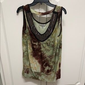 Dress Barn Beaded Blouse - Green and Brown